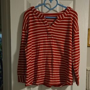 croft & barrow Red and White Striped Long Sleeve V-Notch Tee